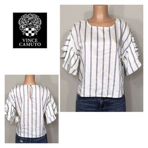 NEW. Vince Camuto stripe blouse with flutter sleeve. NWT